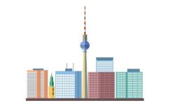 Cities Skylines Icons Set Cities skylines icons set around the world with Eiffel tower and Statue of Liberty flat isolated vector illustration